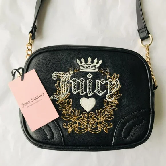 Juicy Couture Heritage Crossbody Licorice Embroidered Logo BLACK - Picture 1 of 6